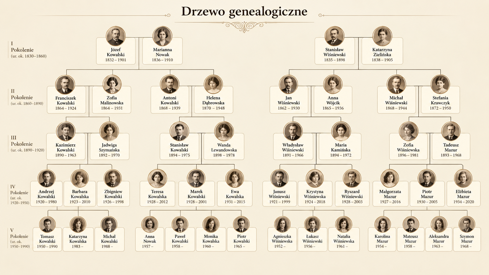 Oprawione drzewo genealogiczne zawieszone nad sofą jako rodzinny prezent